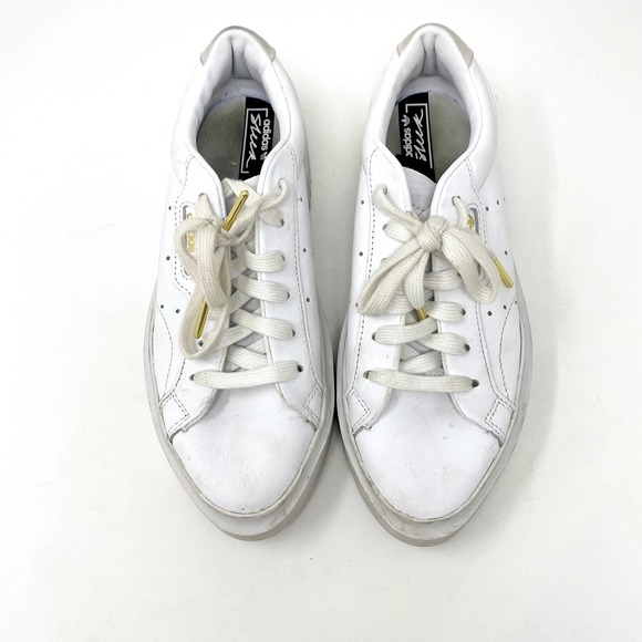 Adidas Originals Sleek Super White Leather Sneakers Size 6 - Picture 3 of 7